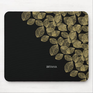 Tapis De Souris Feuilles dorées Élégance noire d'automne