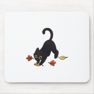 Tapis De Souris Feuilles rebondissant de chats noirs mignons _1