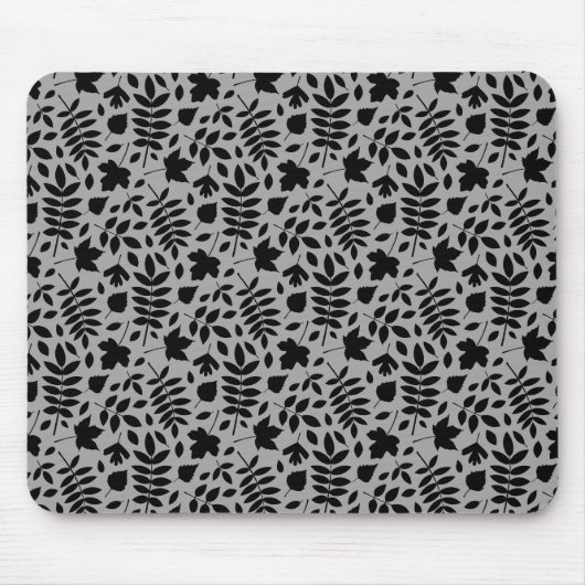 Tapis De Souris Feuilles tombés Rpt Motif noir sur gris (Devant)