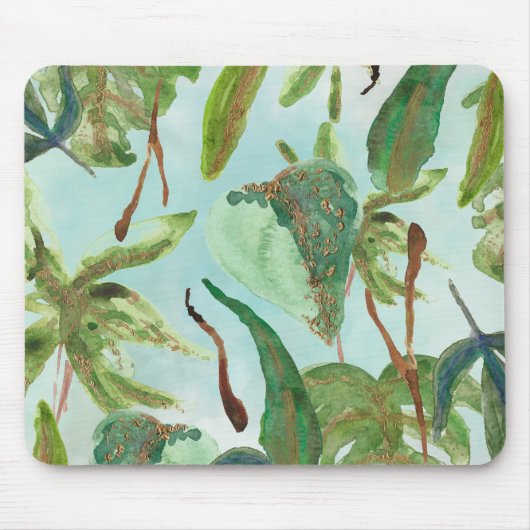 Tapis De Souris Feuilles Tropical Gold Green (Devant)