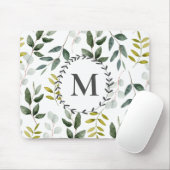 Tapis De Souris Feuilles tropicales de eucalyptus vert monogrammée (Avec souris)
