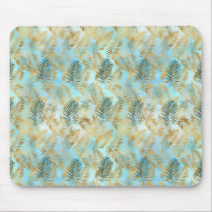 Tapis De Souris Feuilles tropicaux Aqua Sky Green Gold         