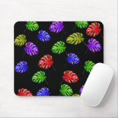Tapis De Souris Feuilles tropicaux Arrière - plan noir Mousepad (Avec souris)