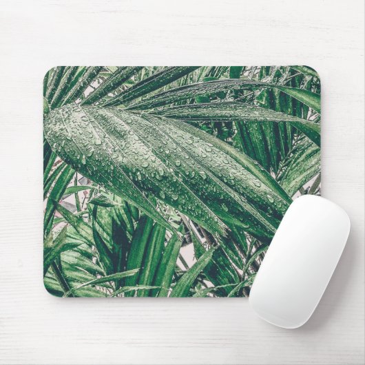 Tapis De Souris Feuilles tropicaux avec Raindrops (Avec souris)