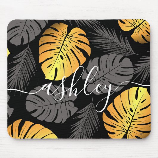 Tapis De Souris Feuilles tropicaux d'or (Devant)