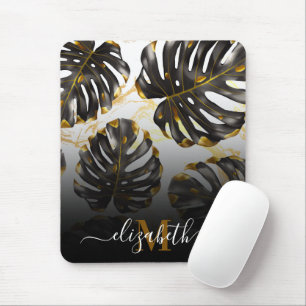 Tapis De Souris Feuilles tropicaux noirs et dorés