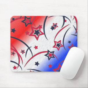 Tapis De Souris Feux d'artifice sur Bleu Blanc Rouge