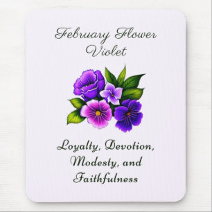 Tapis De Souris Février Mois de naissance Violet Fleur Delicet Flo