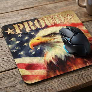 Tapis De Souris Fier Américain. Bald Eagle et drapeau des États-Un