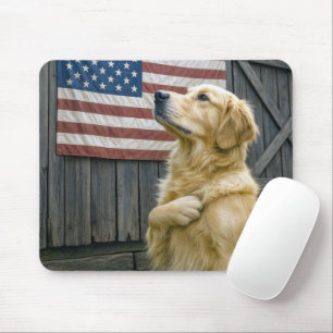 Tapis De Souris Fière Golden Retriever avec drapeau américain