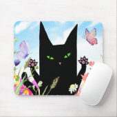 Tapis De Souris Fièvre du printemps du chat noir : chaton et fleur (Avec souris)