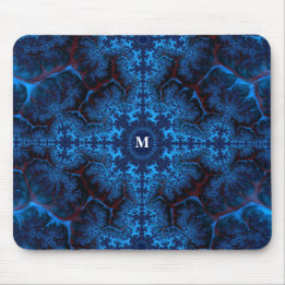 Tapis De Souris Filigree fractale bleu moody avec votre monogramme