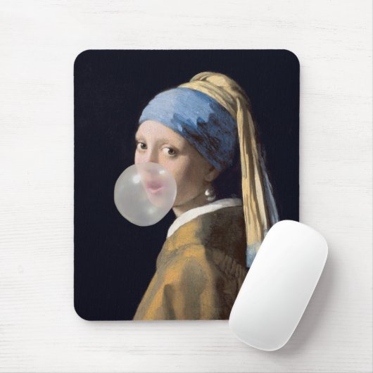 Tapis De Souris Fille à oreille perle soufflant une gomme à bulles (Avec souris)