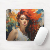 Tapis De Souris Fille à tête rouge Abstraite (Avec souris)