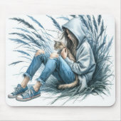 Tapis De Souris Fille Ado avec chat animal (Devant)