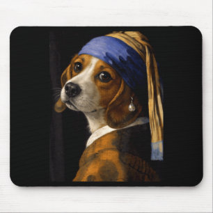 Tapis De Souris Fille au collier de perles beagle chien drôle mème