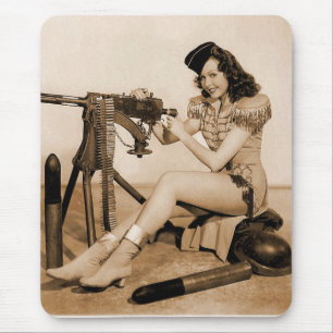 Tapis De Souris Fille aux machines rétro vintage femme