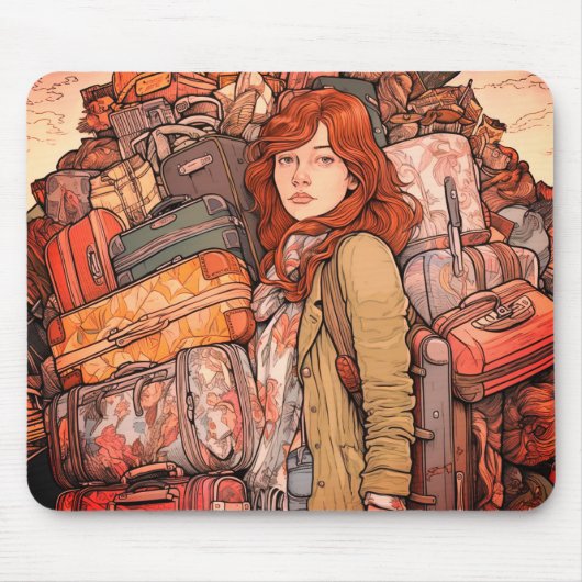 Tapis De Souris Fille avec bagages (Devant)