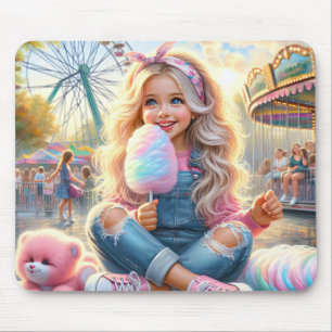 Tapis De Souris Fille avec barbe à papa de la fête foraine