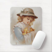 Tapis De Souris Fille avec des petits canards (Avec souris)
