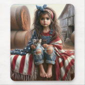 Tapis De Souris Fille Avec Drapeau Américain Et Kitten (Devant)