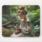 Tapis De Souris Fille Avec Écureuil Dans Le Bois (Devant)