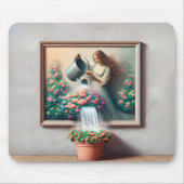 Tapis De Souris Fille Avec Poubelle D'Arrosage Dans La Peinture De (Devant)