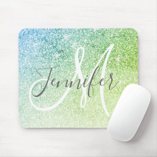 Tapis De Souris Fille Bleu Vert Parties scintillant Étincelles Nom (Avec souris)