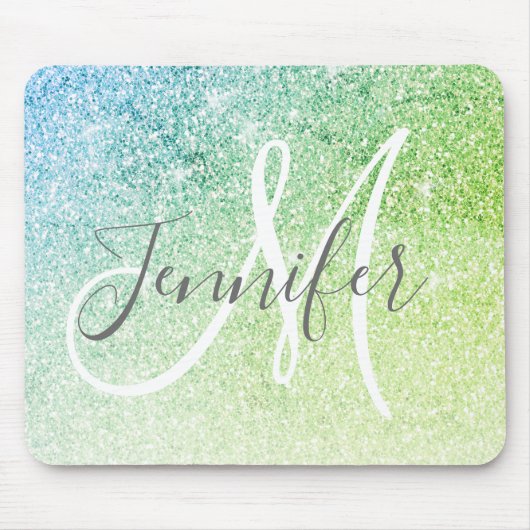 Tapis De Souris Fille Bleu Vert Parties scintillant Étincelles Nom (Devant)