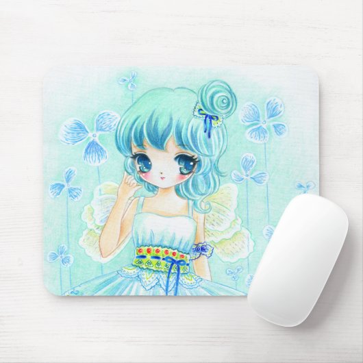 Tapis De Souris Fille bleue mignonne de fée d'anime (Avec souris)