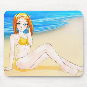 Tapis De Souris Fille blonde d'Anime à la plage Mousepad