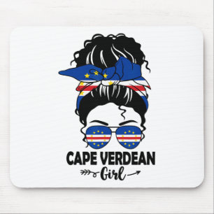 Tapis De Souris Fille Cap-Verdienne Bun Méssy Et Drapeau Du Cap-Ve