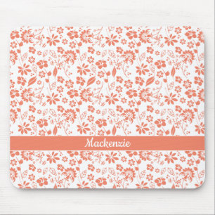 Tapis De Souris Fille Corail Pêche Fleurs tropicales