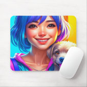 Tapis De Souris Fille d'anime et chiot (Avec souris)