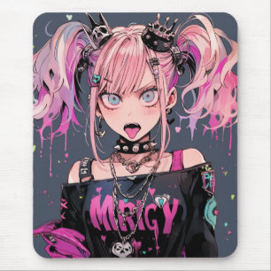 Tapis De Souris Fille d'anime rockeuse punk rose