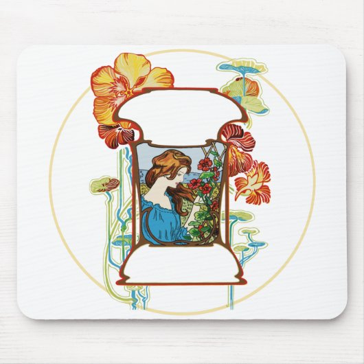 Tapis De Souris Fille dans le jardin (Devant)