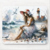 Tapis De Souris Fille d'aquarelle romantique par phare (Devant)
