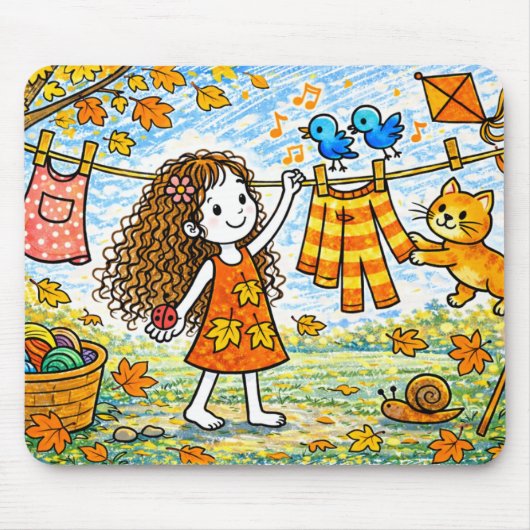 Tapis de souris Fille d'automne Linge Chat (Devant)