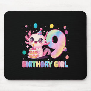 Tapis De Souris Fille de 9 ans d'anniversaire Mignonne Axolotl 9 A