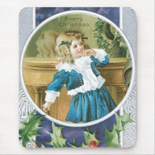 Tapis De Souris Fille de "Joyeux Noël" en bleu