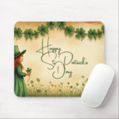 Tapis De Souris Fille de la Saint-Patrick avec des trèfles (Avec souris)