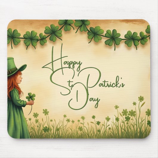 Tapis De Souris Fille de la Saint-Patrick avec des trèfles (Devant)