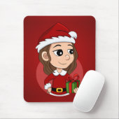 Tapis De Souris Fille de Noël aux cheveux bruns ondulés (Avec souris)