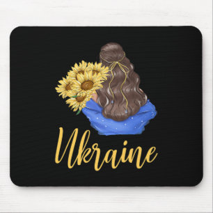 Tapis De Souris Fille d'Ukraine avec tournesols couleurs bleu jaun