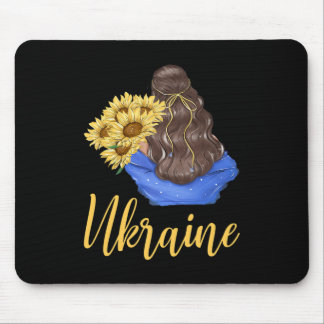 Tapis De Souris Fille d'Ukraine avec tournesols couleurs bleu jaun