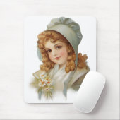 Tapis De Souris Fille en Bonnet Vert (Avec souris)
