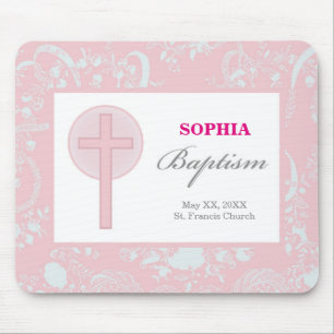 Tapis De Souris Fille en dentelle rose Baptême
