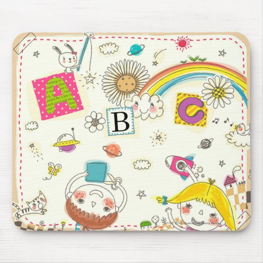 Tapis De Souris Fille et garçon jouant par le tableau noir (Devant)