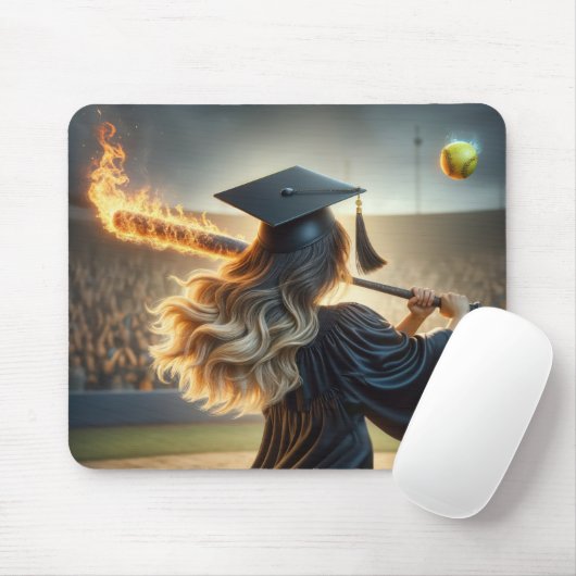 Tapis De Souris Fille Graduée Swing a Flaming Baseball Bat (Avec souris)