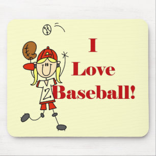 Tapis De Souris Fille J'Aime Les Tshirts Et Cadeaux De Baseball